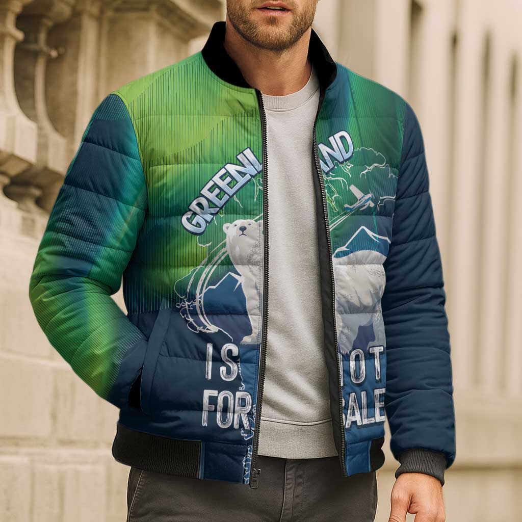 Greenland Is Not For Sale Bomber Puffer Jacket Arctic Aurora Borealis