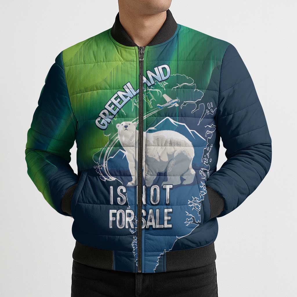 Greenland Is Not For Sale Bomber Puffer Jacket Arctic Aurora Borealis