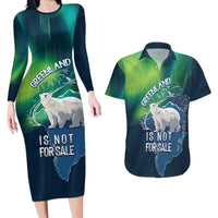Greenland Is Not For Sale Couples Matching Long Sleeve Bodycon Dress and Hawaiian Shirt Arctic Aurora Borealis