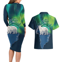 Greenland Is Not For Sale Couples Matching Long Sleeve Bodycon Dress and Hawaiian Shirt Arctic Aurora Borealis