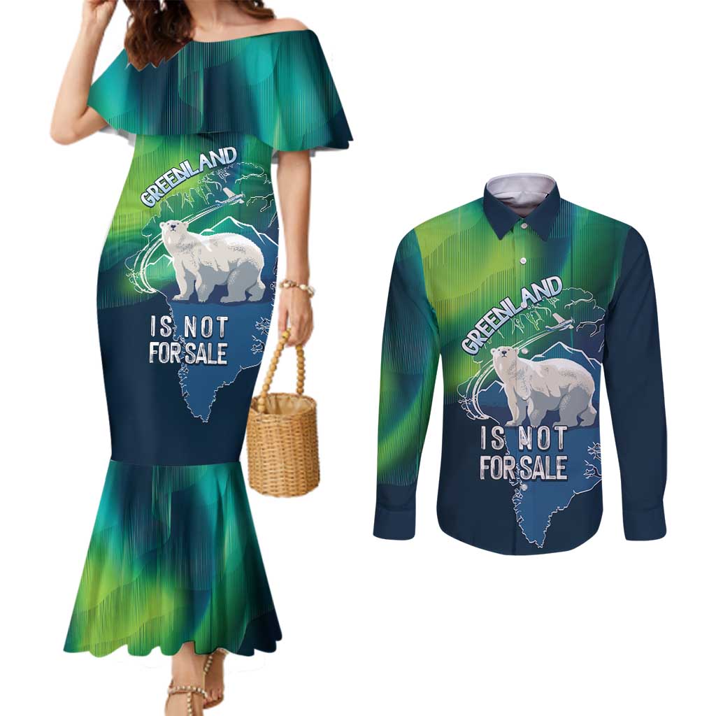 Greenland Is Not For Sale Couples Matching Mermaid Dress and Long Sleeve Button Shirt Arctic Aurora Borealis