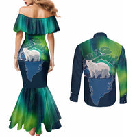 Greenland Is Not For Sale Couples Matching Mermaid Dress and Long Sleeve Button Shirt Arctic Aurora Borealis