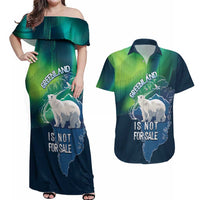 Greenland Is Not For Sale Couples Matching Off Shoulder Maxi Dress and Hawaiian Shirt Arctic Aurora Borealis