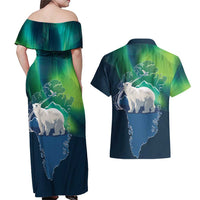 Greenland Is Not For Sale Couples Matching Off Shoulder Maxi Dress and Hawaiian Shirt Arctic Aurora Borealis