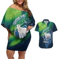 Greenland Is Not For Sale Couples Matching Off Shoulder Short Dress and Hawaiian Shirt Arctic Aurora Borealis