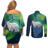 Greenland Is Not For Sale Couples Matching Off Shoulder Short Dress and Long Sleeve Button Shirt Arctic Aurora Borealis