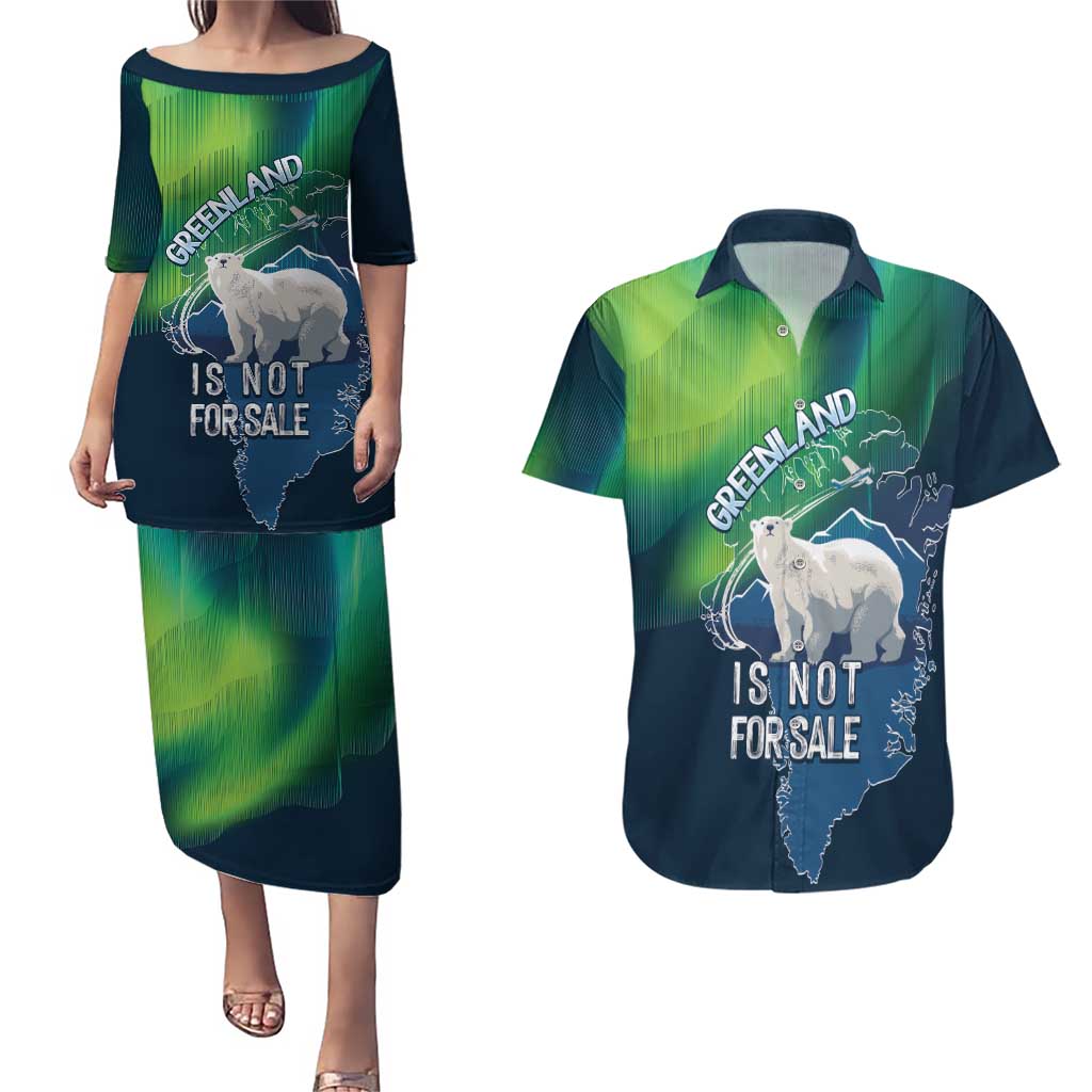 Greenland Is Not For Sale Couples Matching Puletasi and Hawaiian Shirt Arctic Aurora Borealis