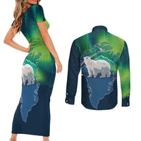 Greenland Is Not For Sale Couples Matching Short Sleeve Bodycon Dress and Long Sleeve Button Shirt Arctic Aurora Borealis