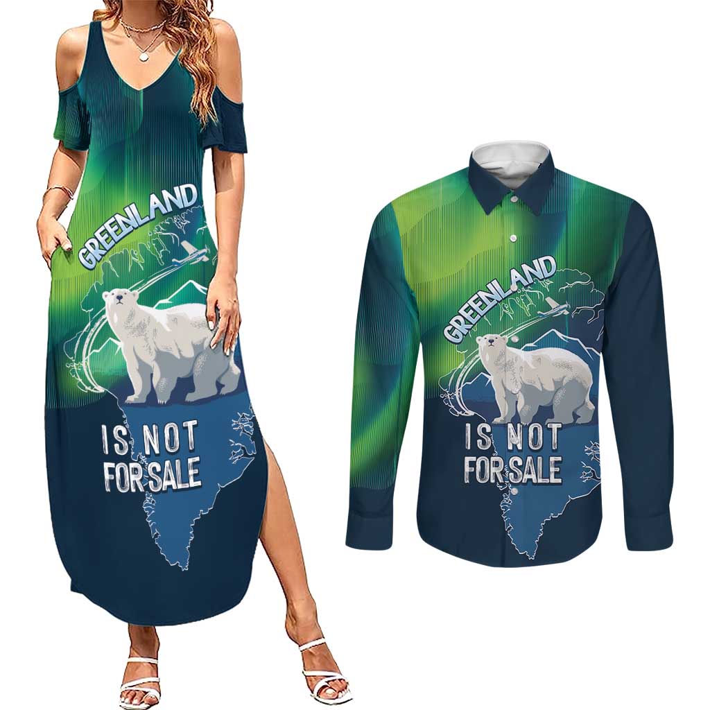 Greenland Is Not For Sale Couples Matching Summer Maxi Dress and Long Sleeve Button Shirt Arctic Aurora Borealis