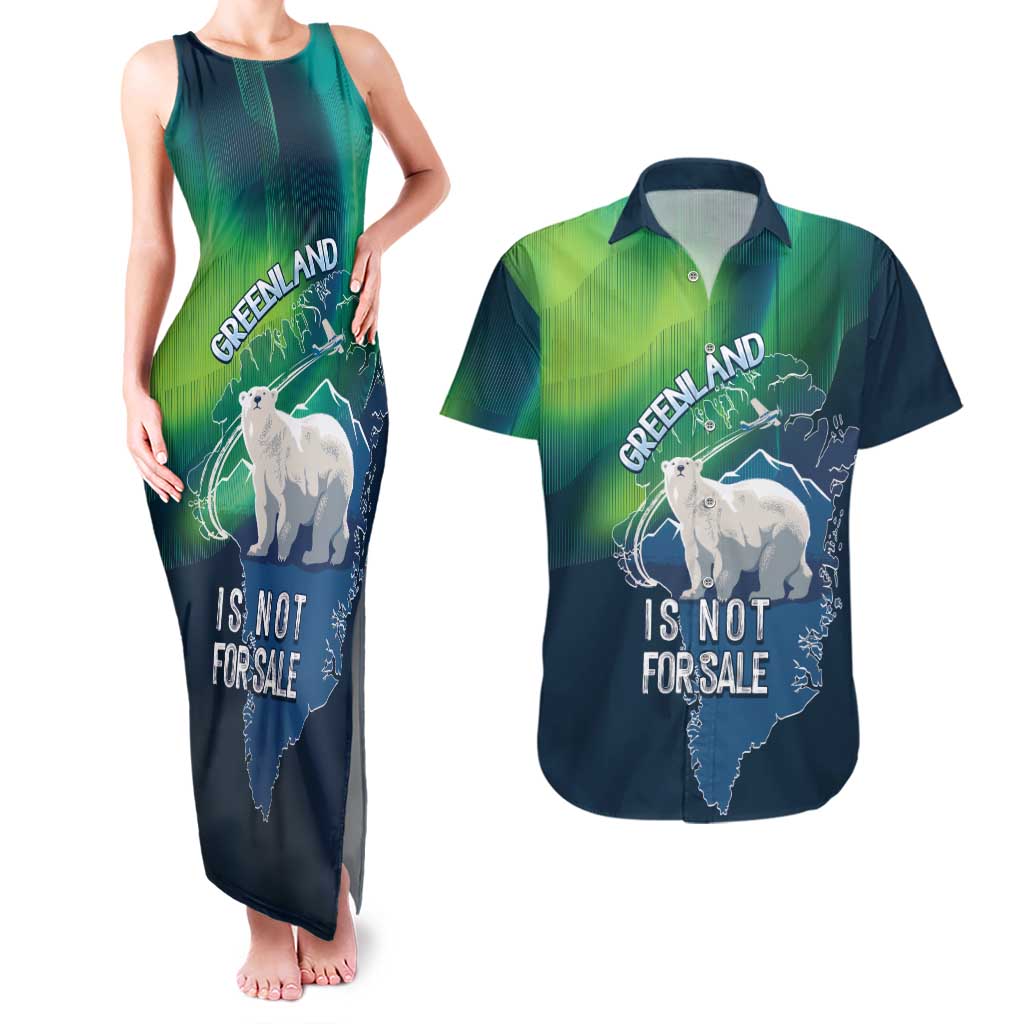 Greenland Is Not For Sale Couples Matching Tank Maxi Dress and Hawaiian Shirt Arctic Aurora Borealis