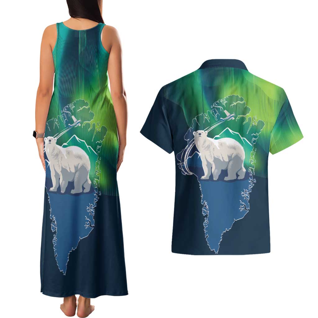 Greenland Is Not For Sale Couples Matching Tank Maxi Dress and Hawaiian Shirt Arctic Aurora Borealis