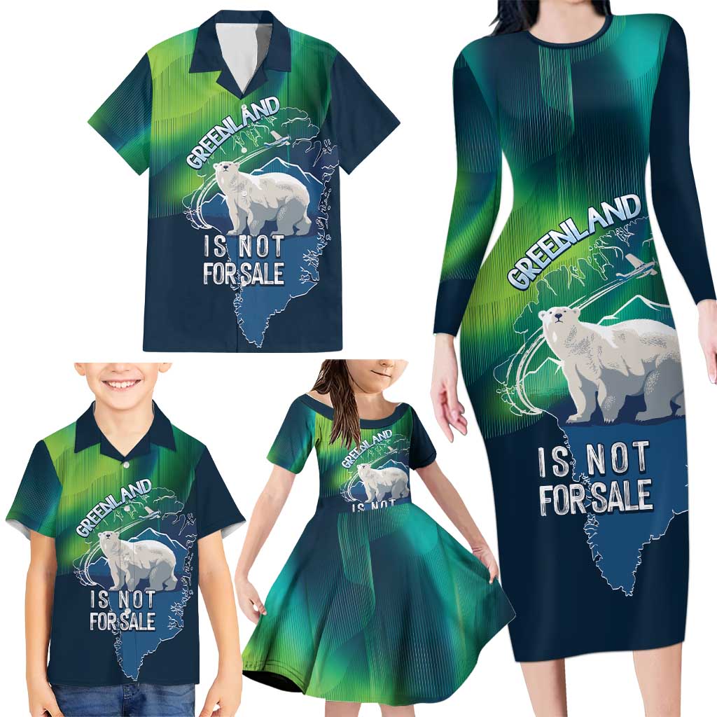 Greenland Is Not For Sale Family Matching Long Sleeve Bodycon Dress and Hawaiian Shirt Arctic Aurora Borealis