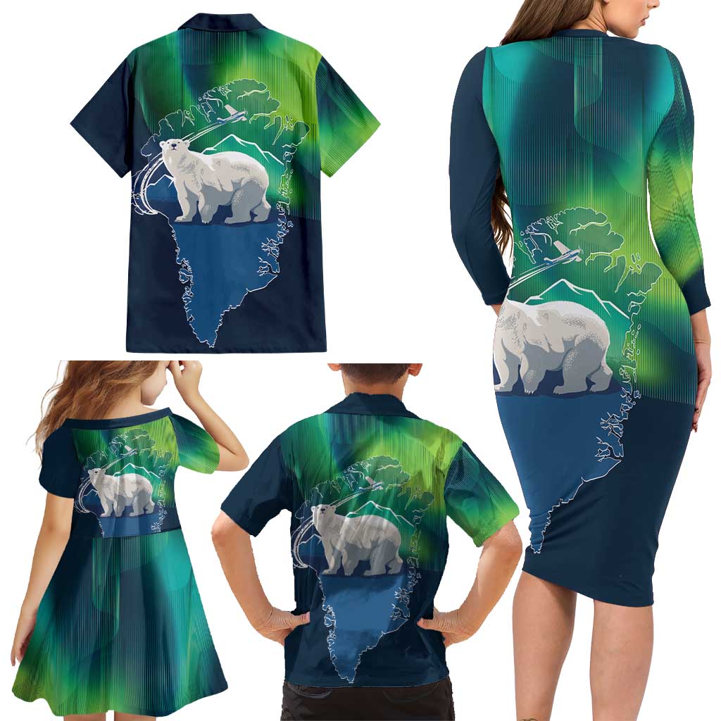 Greenland Is Not For Sale Family Matching Long Sleeve Bodycon Dress and Hawaiian Shirt Arctic Aurora Borealis