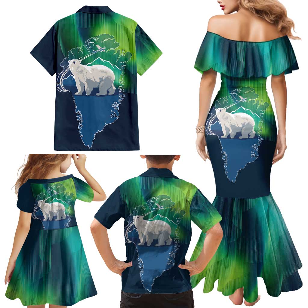 Greenland Is Not For Sale Family Matching Mermaid Dress and Hawaiian Shirt Arctic Aurora Borealis