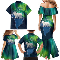 Greenland Is Not For Sale Family Matching Mermaid Dress and Hawaiian Shirt Arctic Aurora Borealis
