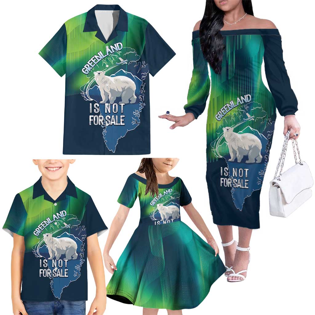 Greenland Is Not For Sale Family Matching Off The Shoulder Long Sleeve Dress and Hawaiian Shirt Arctic Aurora Borealis