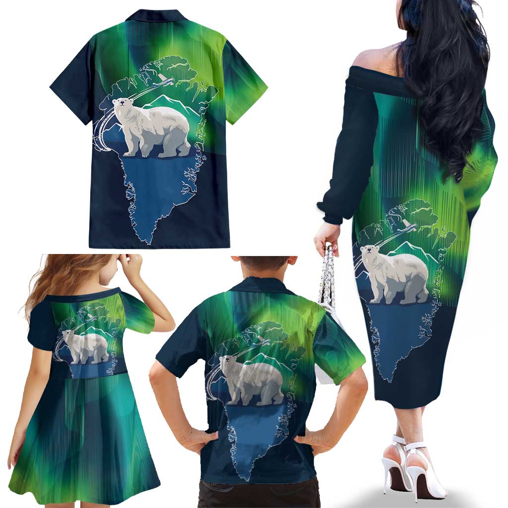 Greenland Is Not For Sale Family Matching Off The Shoulder Long Sleeve Dress and Hawaiian Shirt Arctic Aurora Borealis