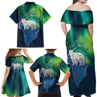 Greenland Is Not For Sale Family Matching Off Shoulder Maxi Dress and Hawaiian Shirt Arctic Aurora Borealis