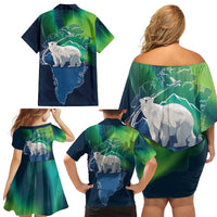 Greenland Is Not For Sale Family Matching Off Shoulder Short Dress and Hawaiian Shirt Arctic Aurora Borealis