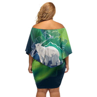 Greenland Is Not For Sale Family Matching Off Shoulder Short Dress and Hawaiian Shirt Arctic Aurora Borealis