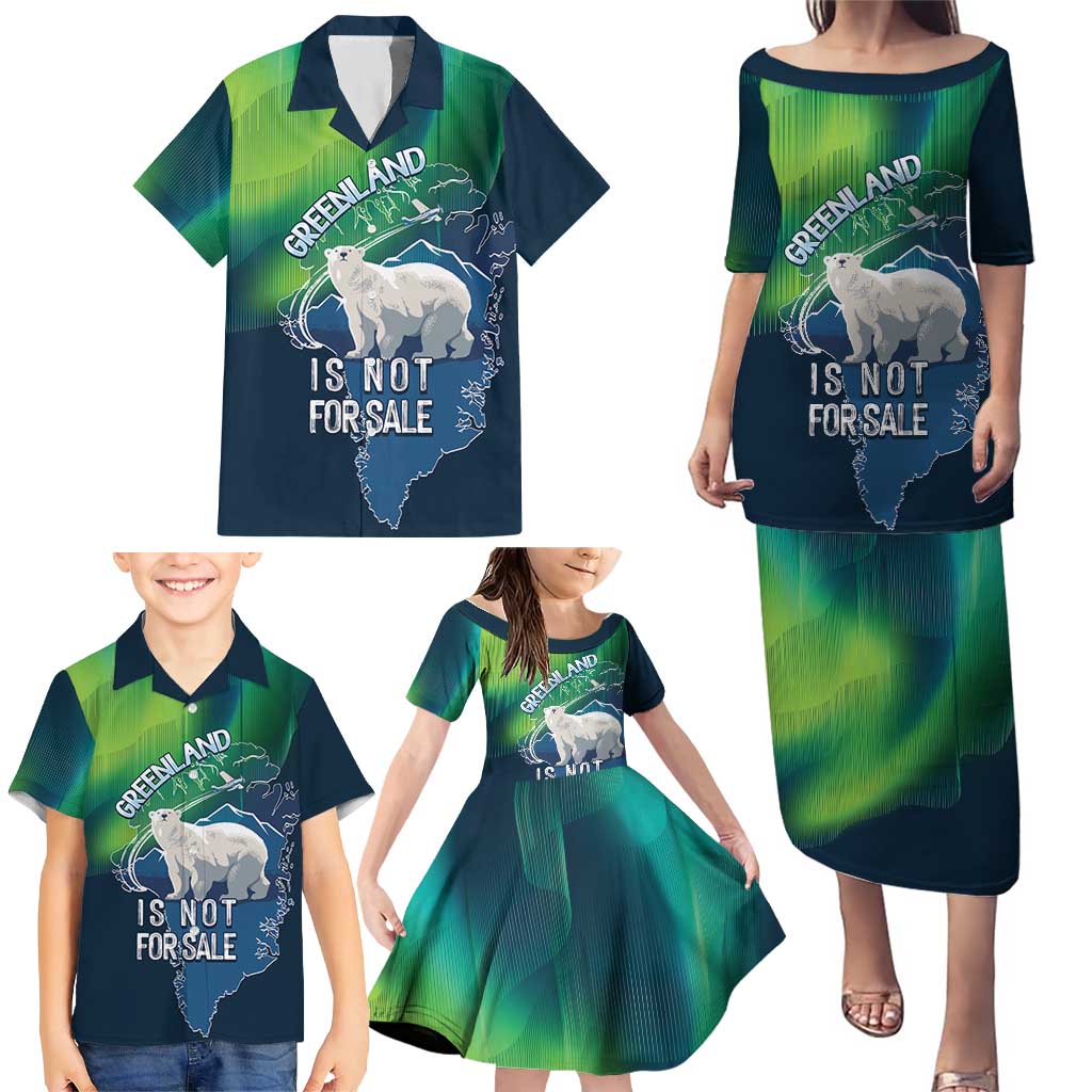 Greenland Is Not For Sale Family Matching Puletasi and Hawaiian Shirt Arctic Aurora Borealis