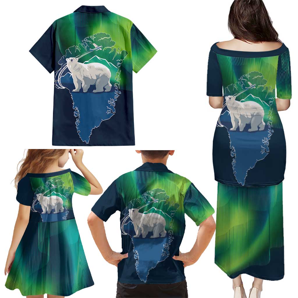 Greenland Is Not For Sale Family Matching Puletasi and Hawaiian Shirt Arctic Aurora Borealis