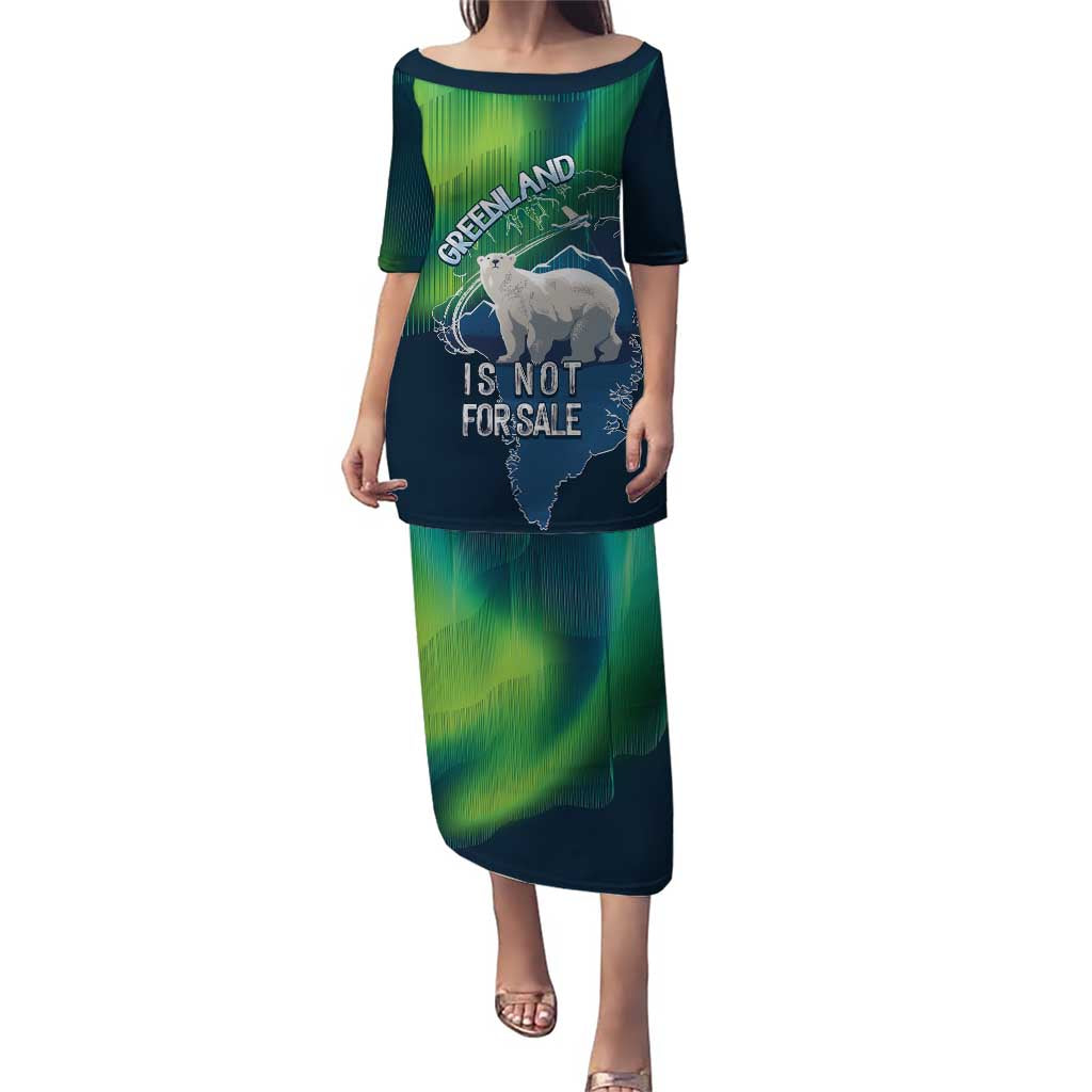 Greenland Is Not For Sale Family Matching Puletasi and Hawaiian Shirt Arctic Aurora Borealis