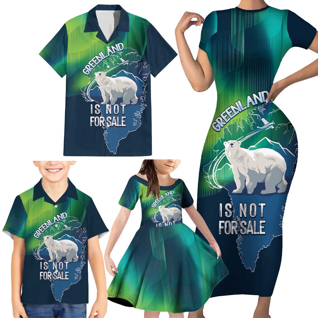 Greenland Is Not For Sale Family Matching Short Sleeve Bodycon Dress and Hawaiian Shirt Arctic Aurora Borealis