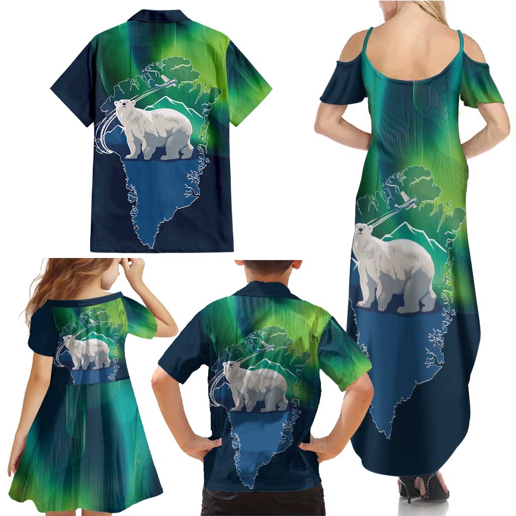 Greenland Is Not For Sale Family Matching Summer Maxi Dress and Hawaiian Shirt Arctic Aurora Borealis