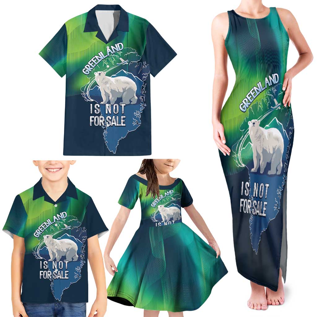 Greenland Is Not For Sale Family Matching Tank Maxi Dress and Hawaiian Shirt Arctic Aurora Borealis