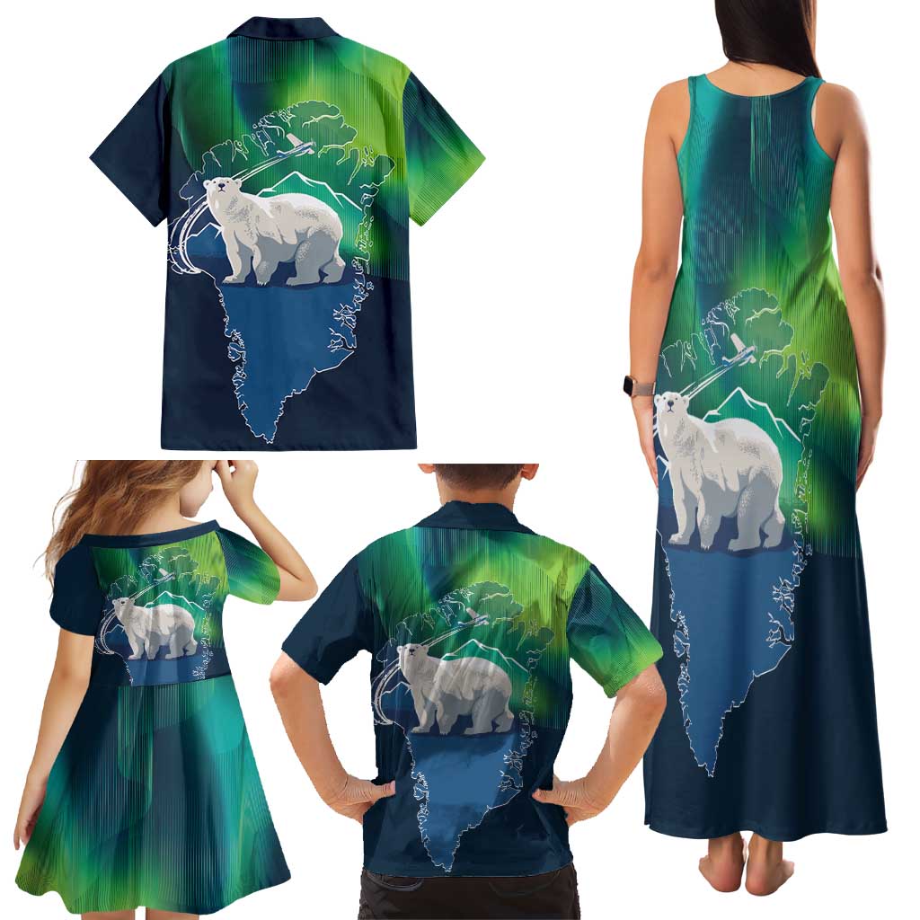 Greenland Is Not For Sale Family Matching Tank Maxi Dress and Hawaiian Shirt Arctic Aurora Borealis