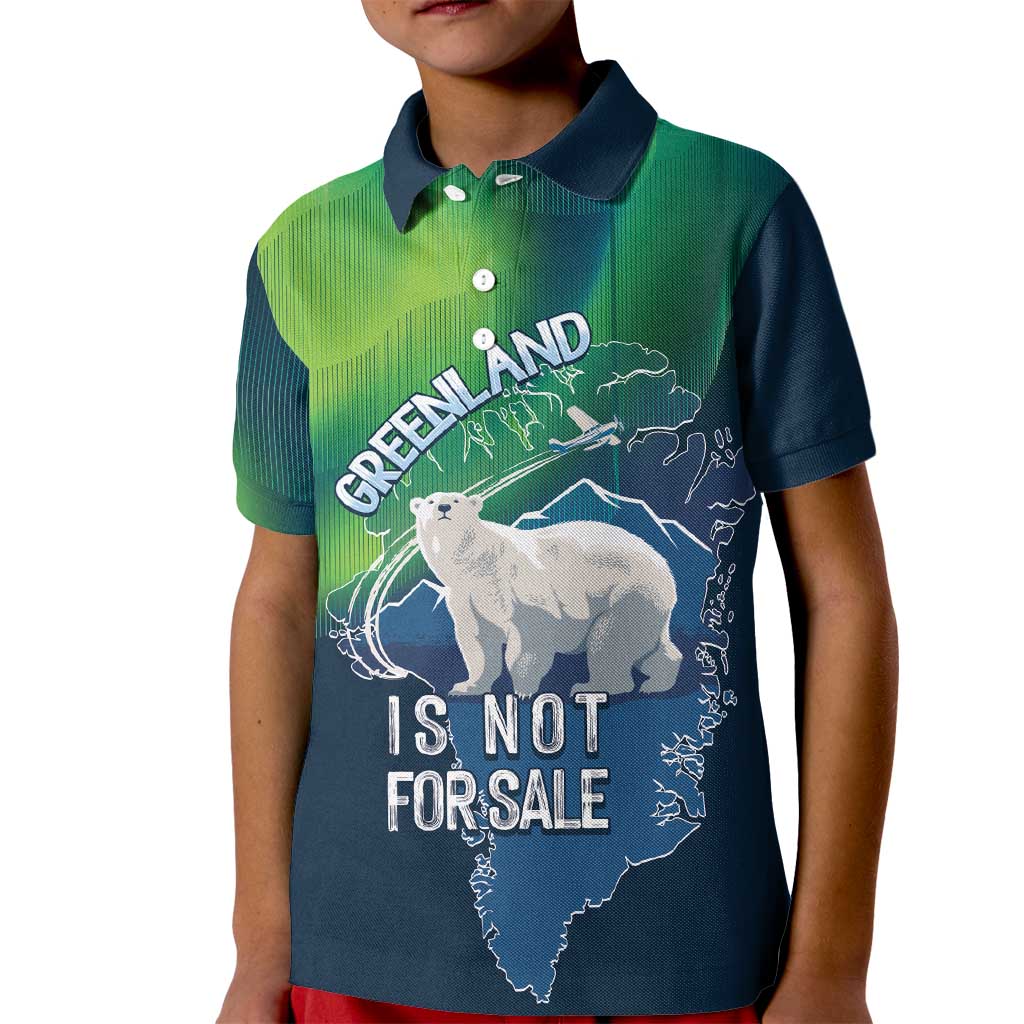 Greenland Is Not For Sale Kid Polo Shirt Arctic Aurora Borealis