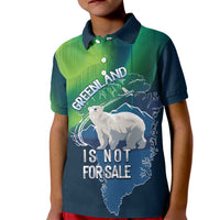 Greenland Is Not For Sale Kid Polo Shirt Arctic Aurora Borealis