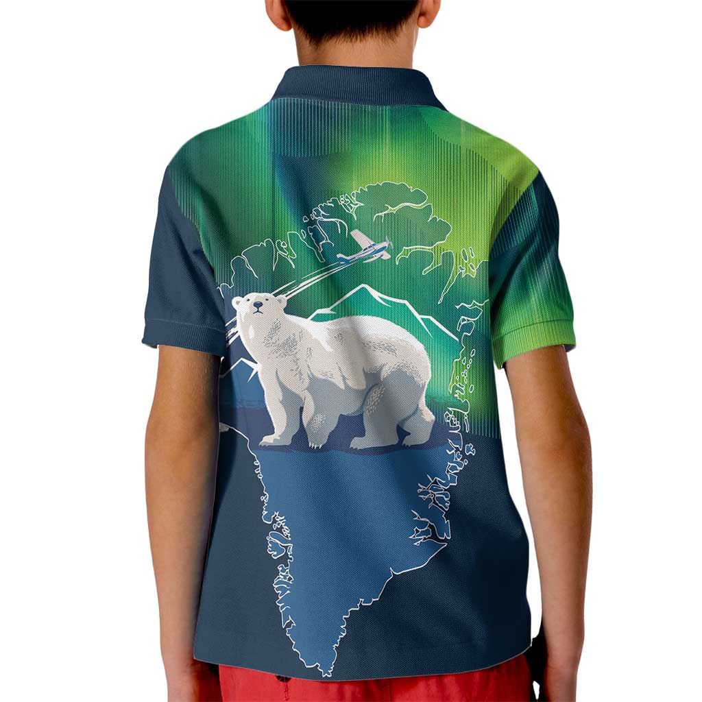Greenland Is Not For Sale Kid Polo Shirt Arctic Aurora Borealis
