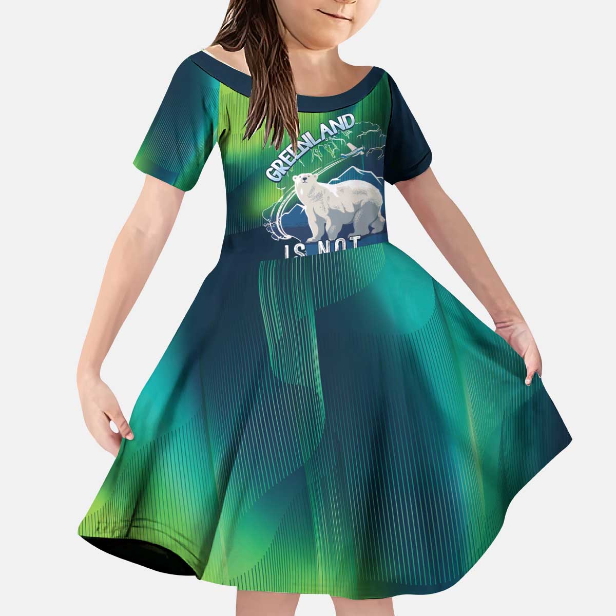Greenland Is Not For Sale Kid Short Sleeve Dress Arctic Aurora Borealis