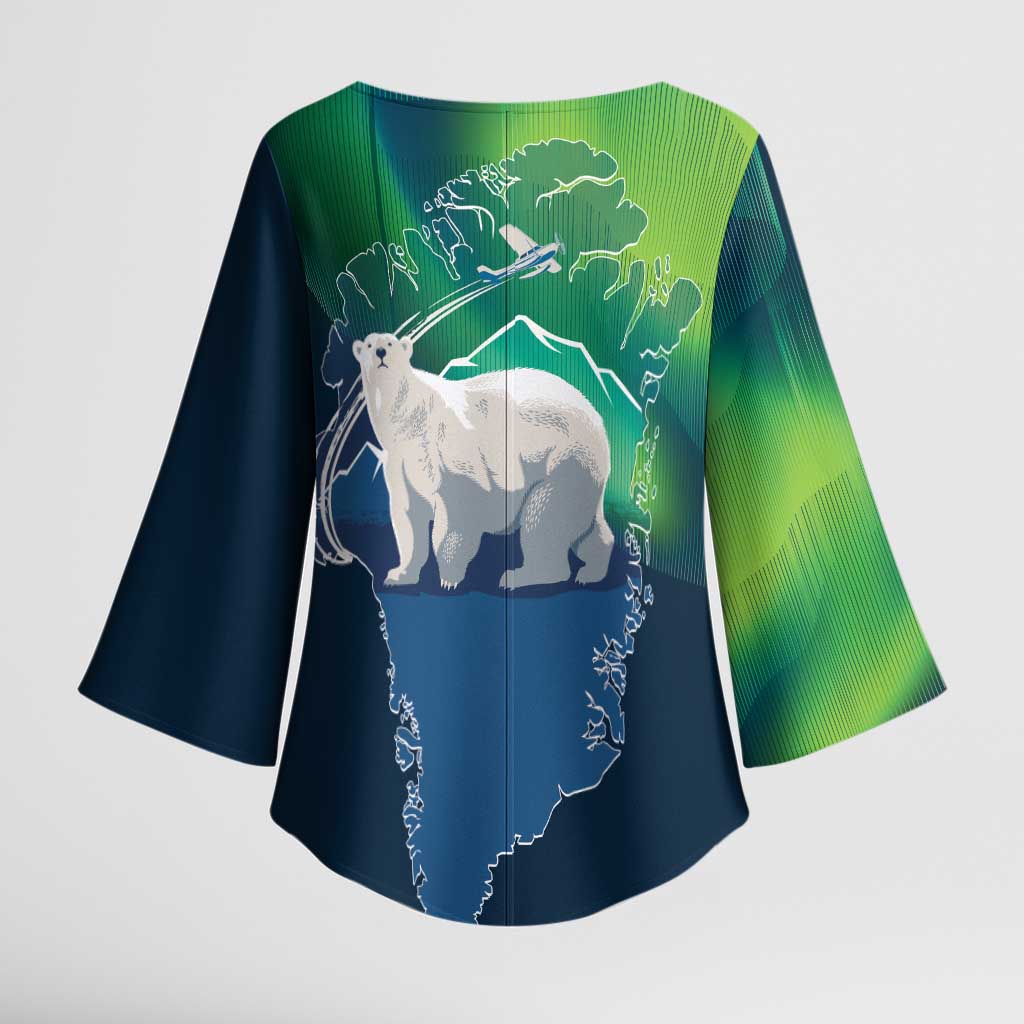 Greenland Is Not For Sale Kimono Sleeve Blouse Arctic Aurora Borealis