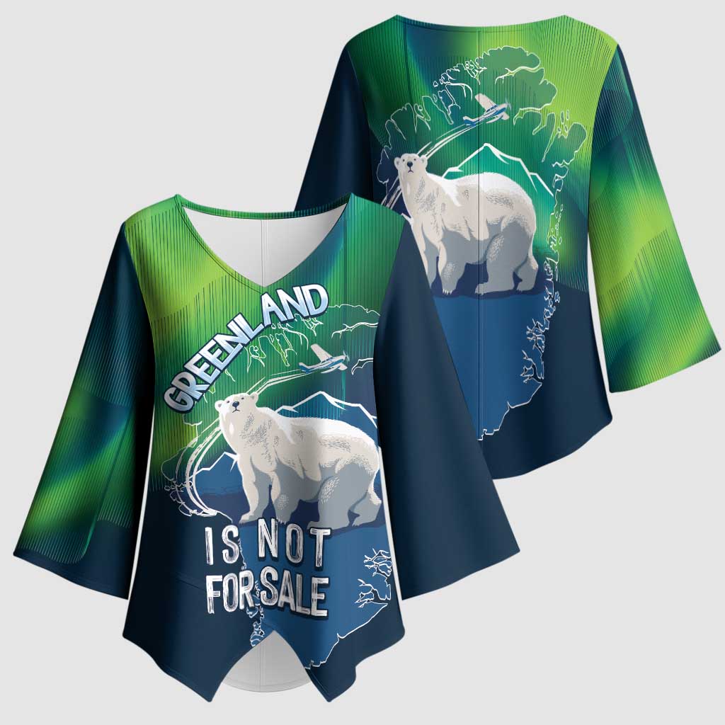 Greenland Is Not For Sale Kimono Sleeve Blouse Arctic Aurora Borealis
