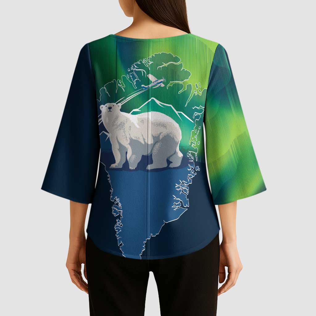 Greenland Is Not For Sale Kimono Sleeve Blouse Arctic Aurora Borealis