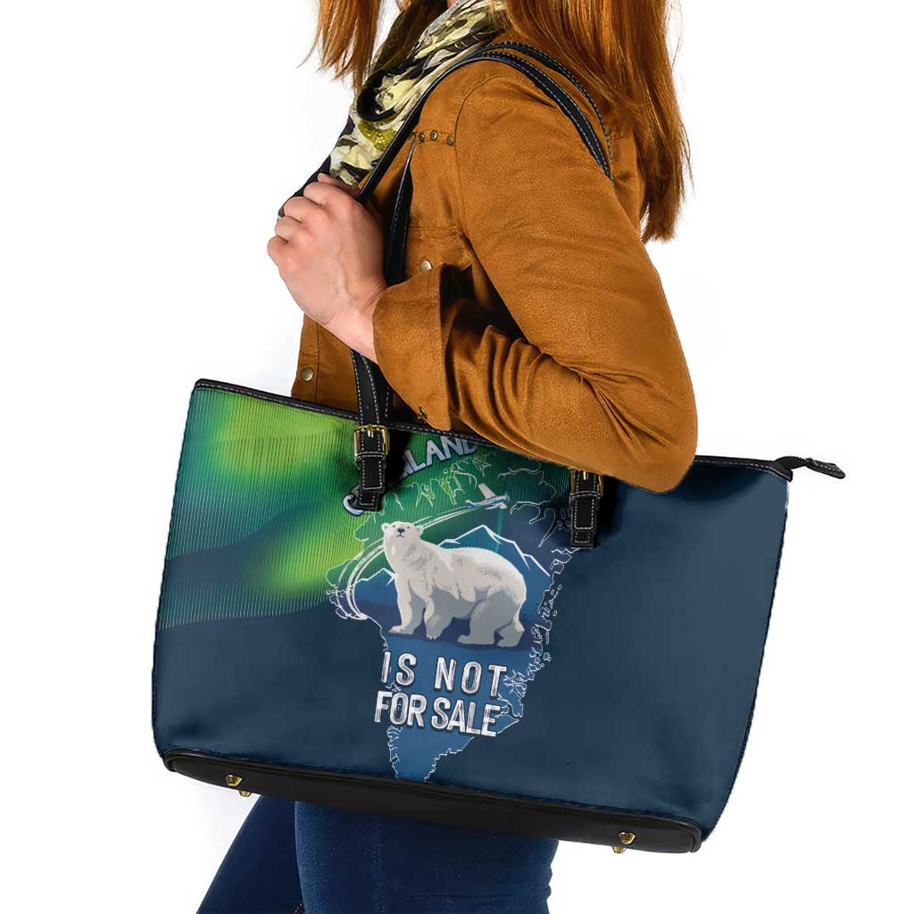 Greenland Is Not For Sale Leather Tote Bag Arctic Aurora Borealis