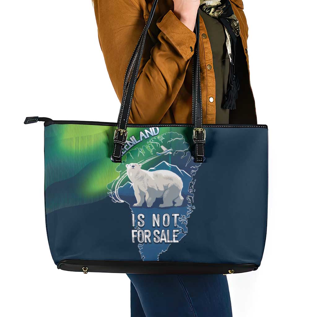 Greenland Is Not For Sale Leather Tote Bag Arctic Aurora Borealis