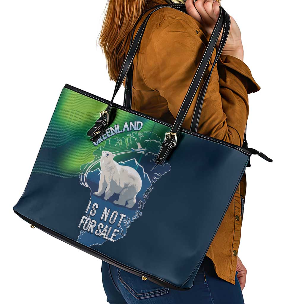 Greenland Is Not For Sale Leather Tote Bag Arctic Aurora Borealis