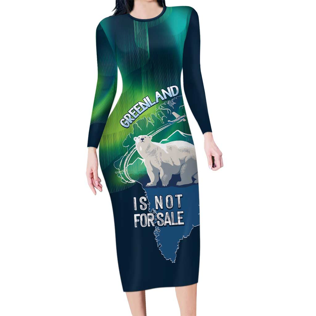 Greenland Is Not For Sale Long Sleeve Bodycon Dress Arctic Aurora Borealis