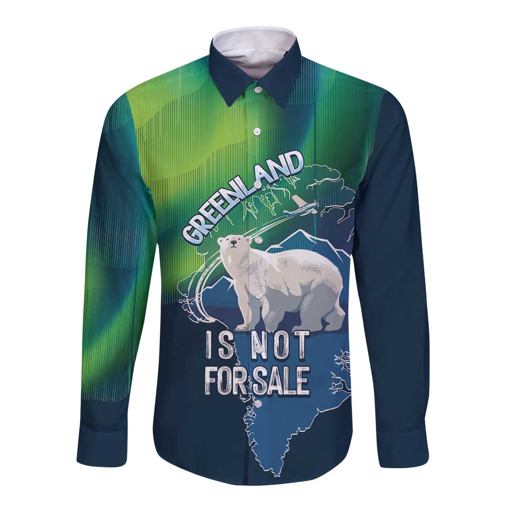 Greenland Is Not For Sale Long Sleeve Button Shirt Arctic Aurora Borealis