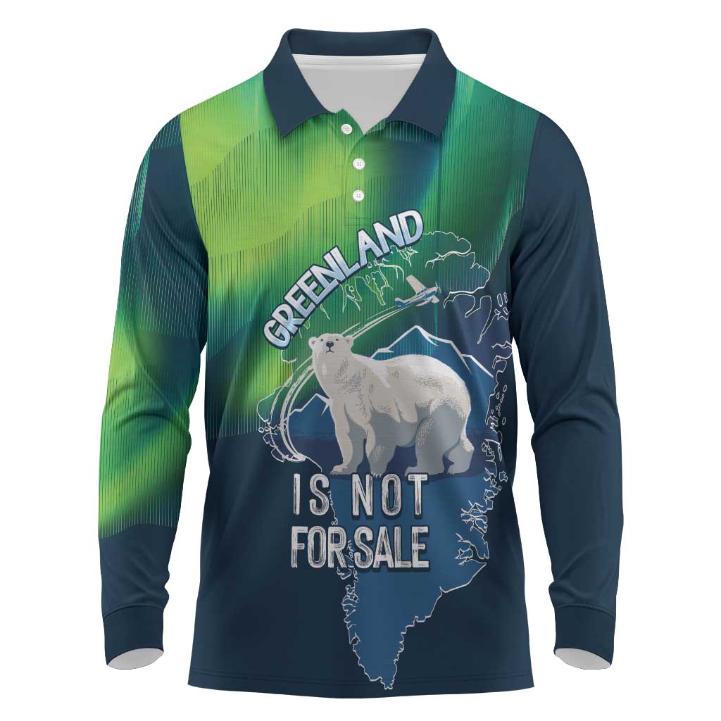 Greenland Is Not For Sale Long Sleeve Polo Shirt Arctic Aurora Borealis
