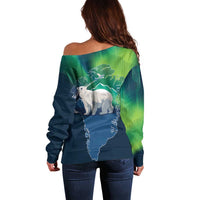 Greenland Is Not For Sale Off Shoulder Sweater Arctic Aurora Borealis