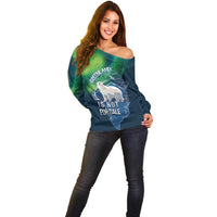 Greenland Is Not For Sale Off Shoulder Sweater Arctic Aurora Borealis
