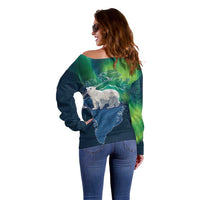 Greenland Is Not For Sale Off Shoulder Sweater Arctic Aurora Borealis