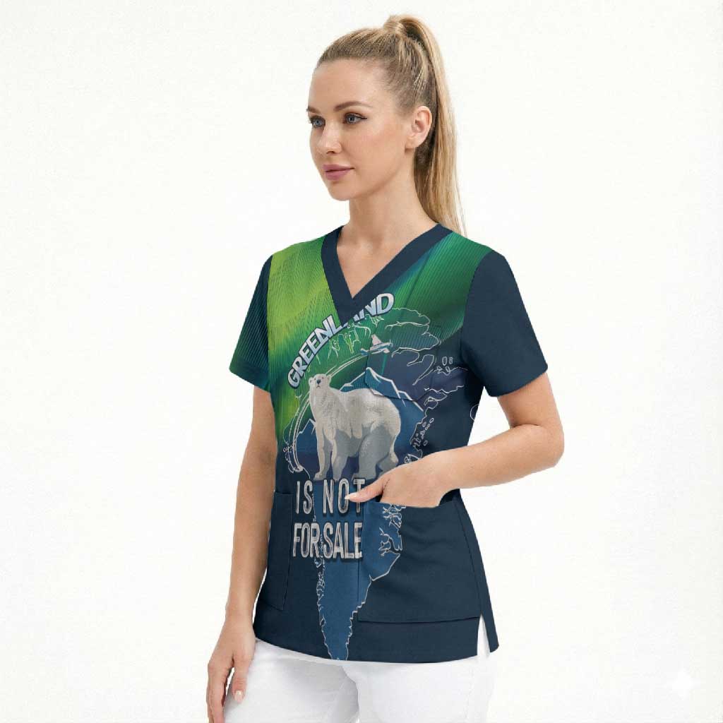 Greenland Is Not For Sale Scrub Top Arctic Aurora Borealis