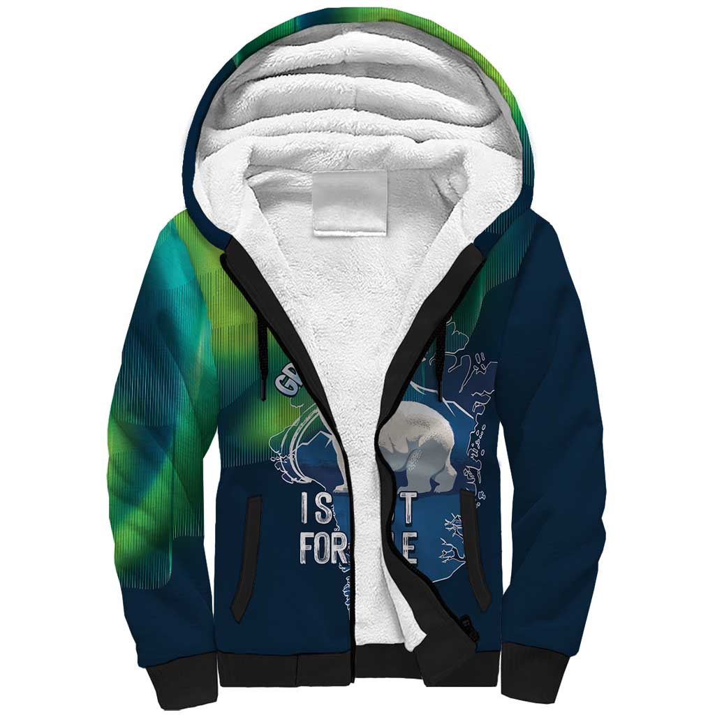 Greenland Is Not For Sale Sherpa Hoodie Arctic Aurora Borealis