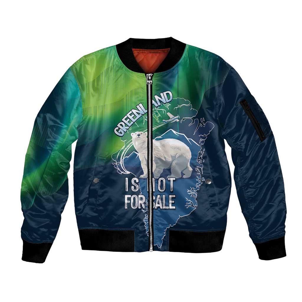Greenland Is Not For Sale Sleeve Zip Bomber Jacket Arctic Aurora Borealis
